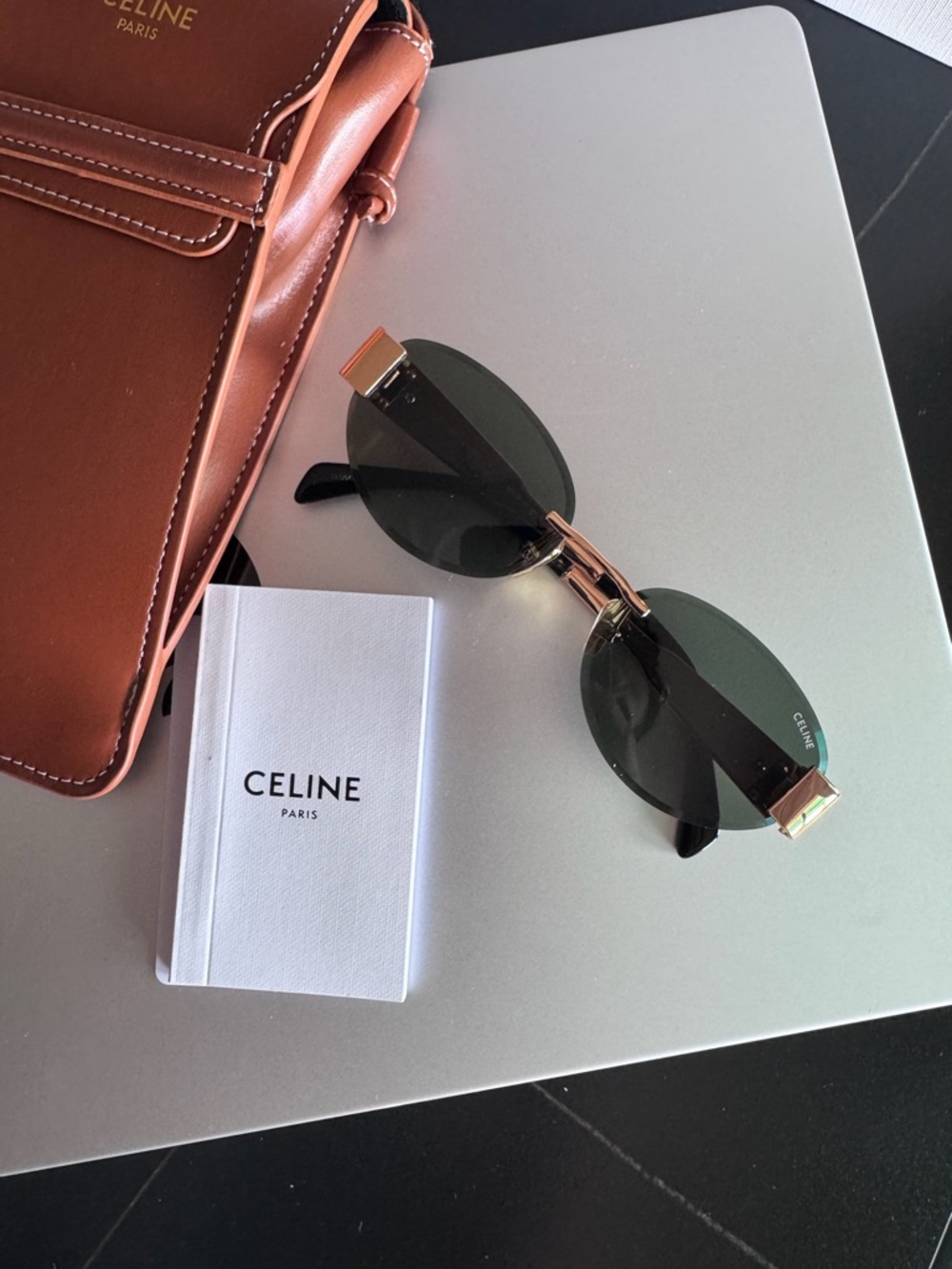 Celine Oval Sunglasses in Dark Green and Gold - Picture 10 of 14
